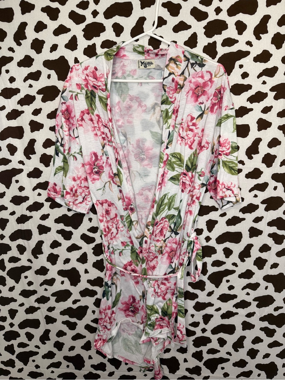 Show Me Your Mumu Floral Robe One Size Rayon Knit 3/4 Sleeve Belted Tie